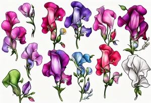 sweet pea flowers, multi color tattoo idea