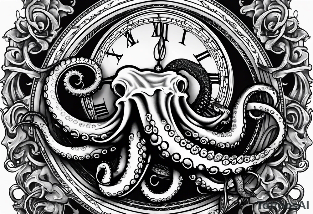 pocket watch wrapped under an aggressive octopus tattoo idea pocket watch wrapped under an aggressive octopus tattoo idea