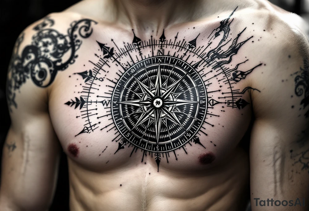 Roman stoic theme with sun dial compass tattoo idea