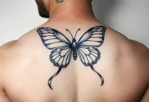 ethereal butterfly with flowing silk ribbons in moonlight tattoo idea