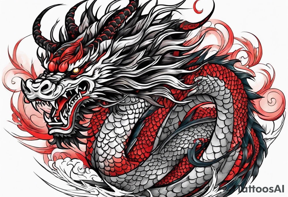 japanese dragon with red highlights tattoo idea