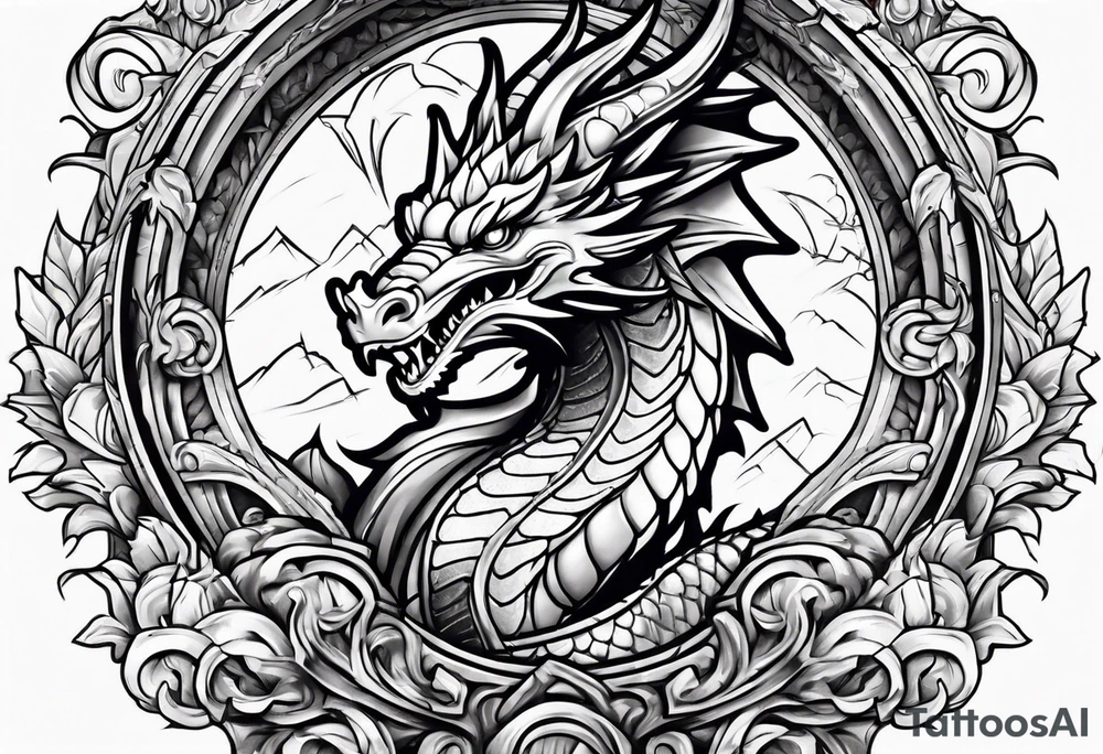Cute Dragon broken roman columns tattoo idea