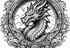 Cute Dragon broken roman columns tattoo idea