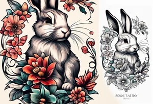 Rabbit and flowers, spine tattoo cover up long tattoo tattoo idea