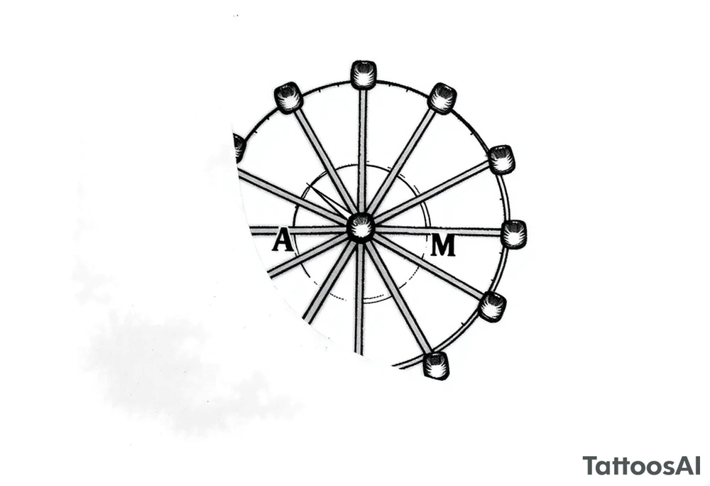 Can you create a  Ferris wheel in a very minimalist way with each of our initials? Those would be for a tattoo and initials  are for C , A , D , M tattoo idea