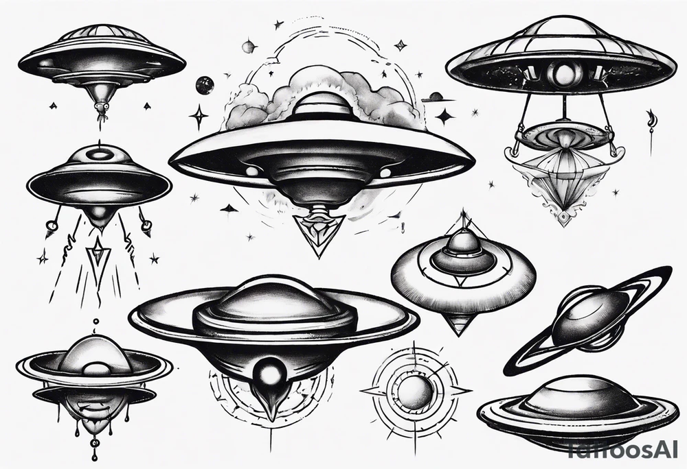Sketch style flying saucer tattoo idea