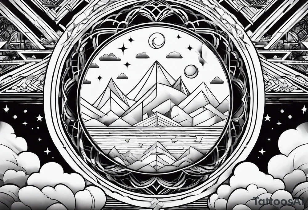 Geometric clouds tattoo idea