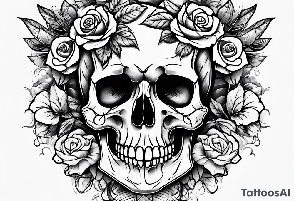 skull and roses tattoo idea