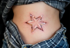 A rose gold eight-pointed star tattoo adds elegance, love, and self-worth. tattoo idea