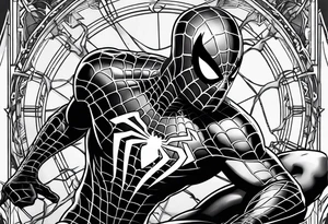 black suit spider-man on tower tattoo idea