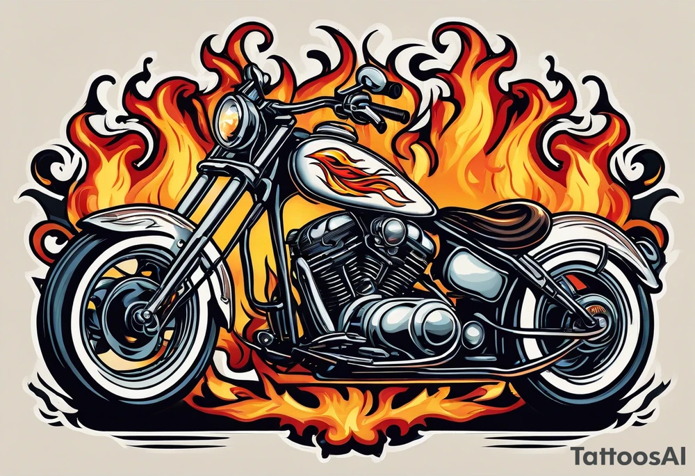 An eye ball riding a motorcycle with flames coming out the back tattoo idea