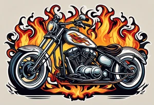 An eye ball riding a motorcycle with flames coming out the back tattoo idea