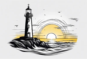 Farol no oceano em mar agitado bem delicado com a luz amarela tattoo idea