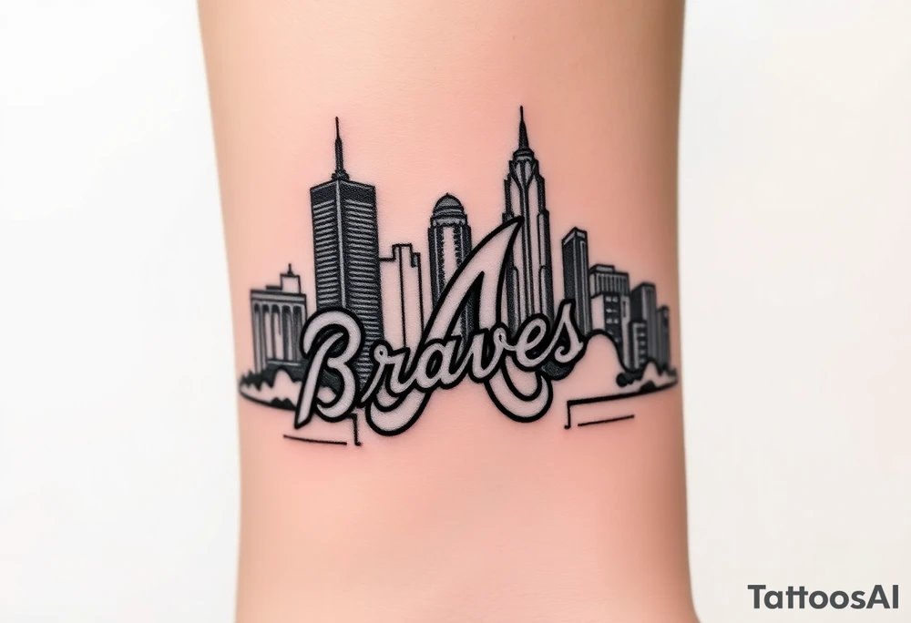 3D layered Atlanta skyline with Braves logo tattoo idea