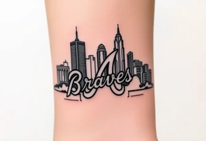 3D layered Atlanta skyline with Braves logo tattoo idea