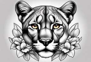 Mountain lion with orchids tattoo idea