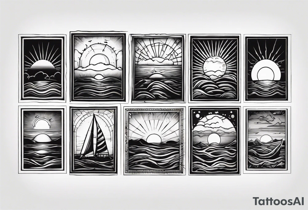 Sunset over the sea in a rectangle tattoo idea