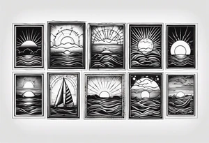 Sunset over the sea in a rectangle tattoo idea