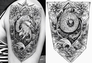 Ocean life full leg sleeve male geometric tattoo idea