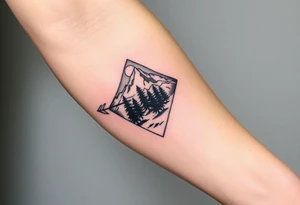 Pikes peak landscape with trees and moon in an arrowhead tattoo idea