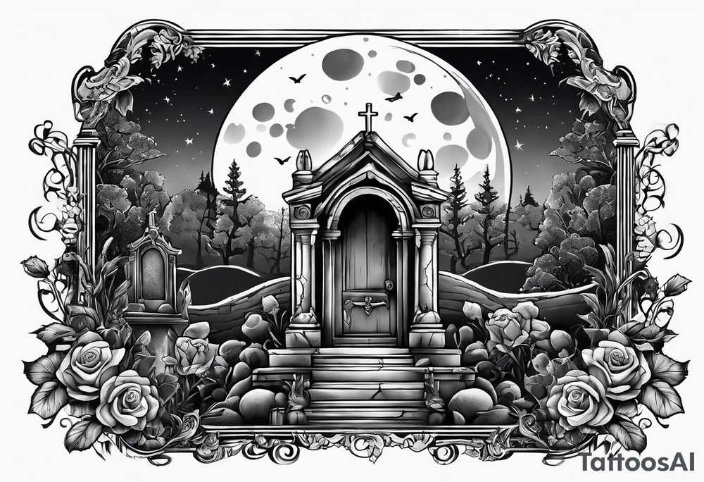 graveyard with moon tattoo idea