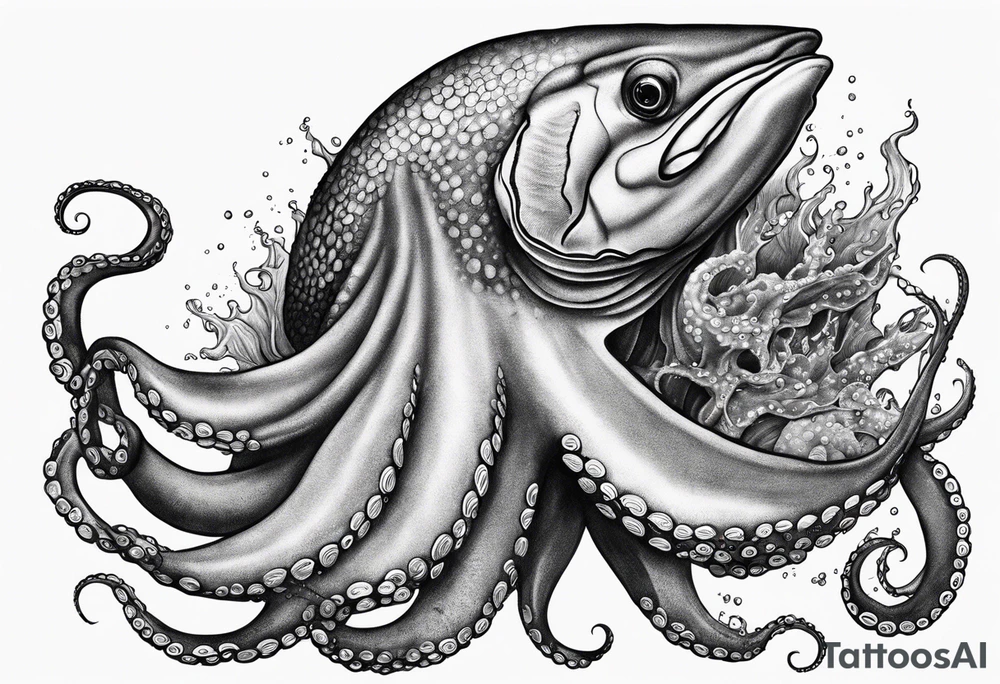 Octopus squeezing to death a black marlin tattoo idea