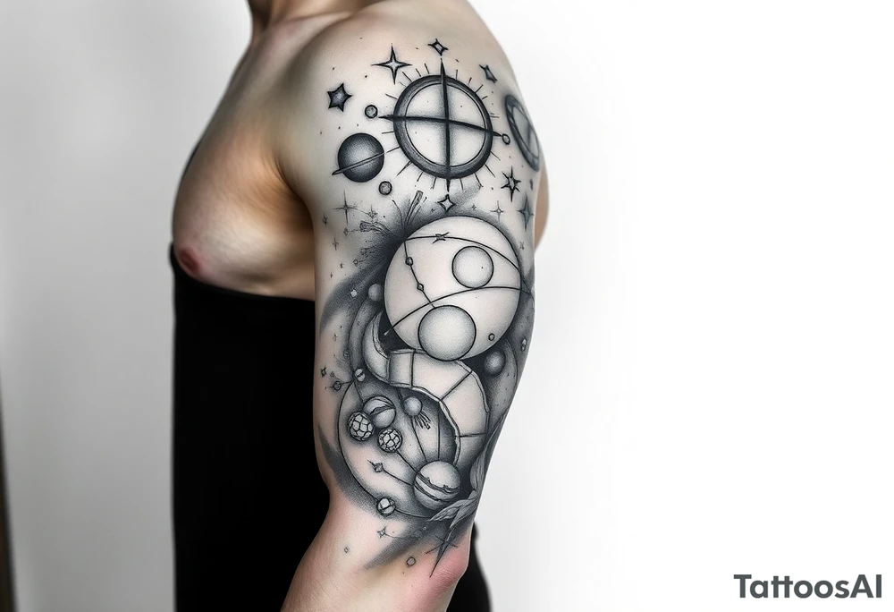 outer space, planets, stars, string theory multiverse tattoo idea