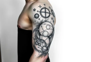 outer space, planets, stars, string theory multiverse tattoo idea