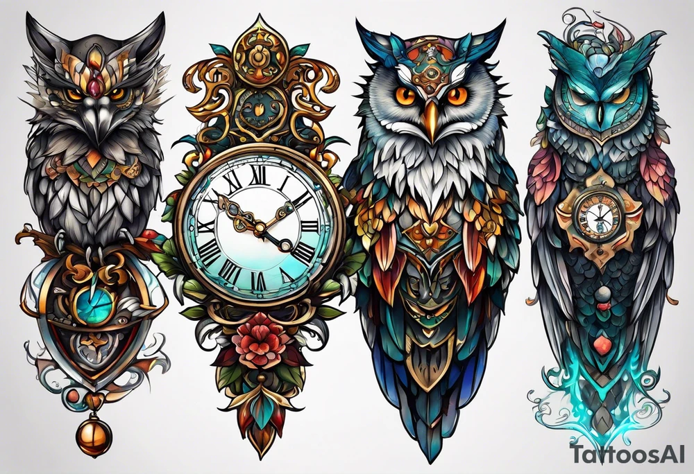 fantasy animal, clock tattoo idea