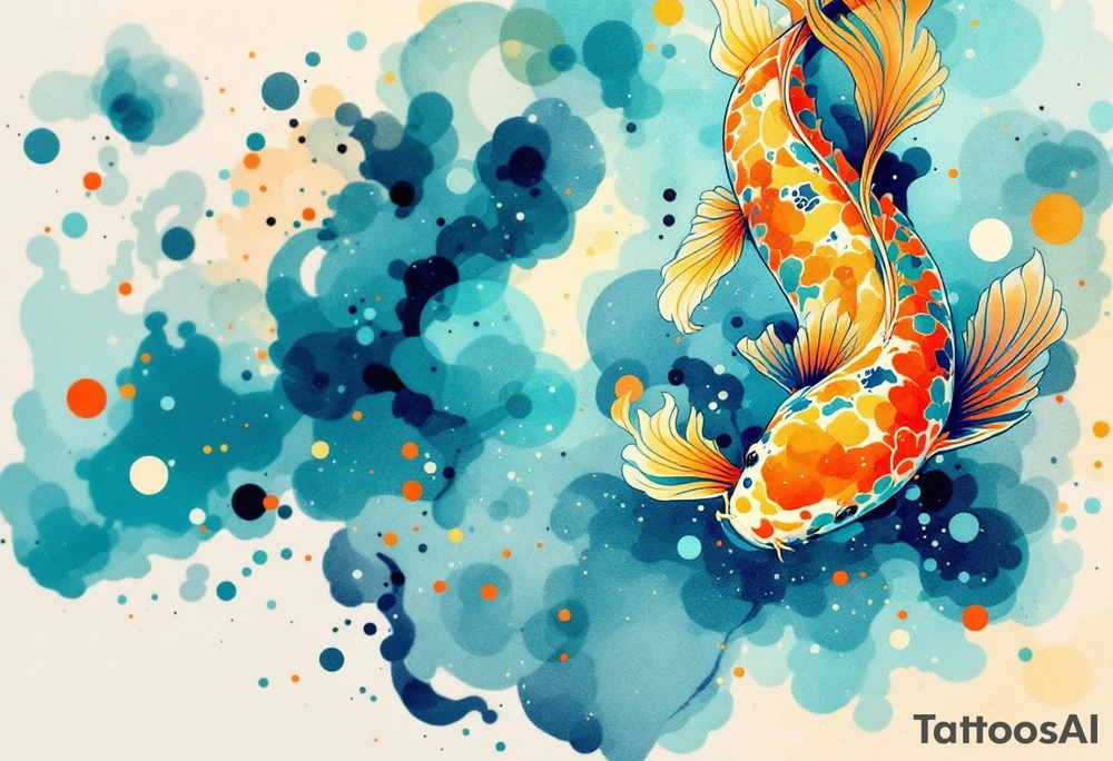 Orange and Yellow Koi with Sun Rays – A bright koi in warm sunset tones, highlighted by golden sunbeams streaming down through the water. tattoo idea