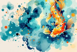 Orange and Yellow Koi with Sun Rays – A bright koi in warm sunset tones, highlighted by golden sunbeams streaming down through the water. tattoo idea