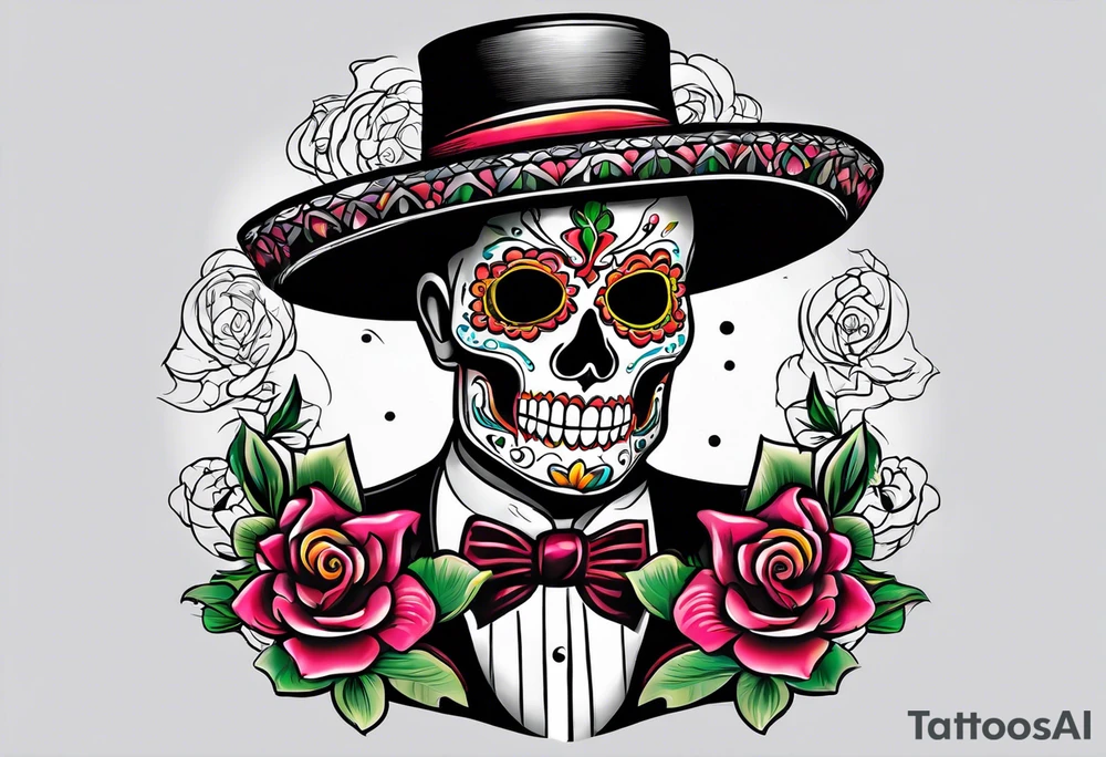 Mexico day of dead  man standing
 drink horizontal cover up tattoo idea