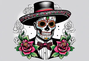 Mexico day of dead  man standing
 drink horizontal cover up tattoo idea