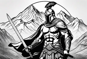 Spartan Warrior Wielding A Sword Surrounded By Mountains Tattoo Idea tattoo idea