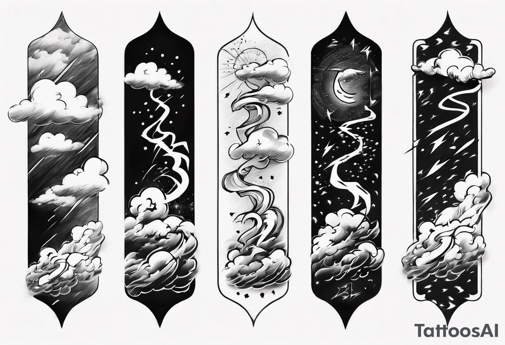 forearm sleeve lightning and clouds pattern tattoo idea