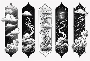 forearm sleeve lightning and clouds pattern tattoo idea