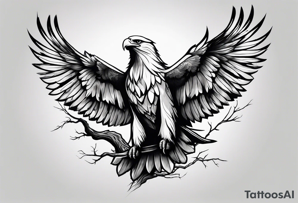 Bold eagle perched on branch forearm tattoo tattoo idea