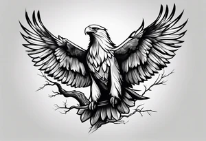 Bold eagle perched on branch forearm tattoo tattoo idea