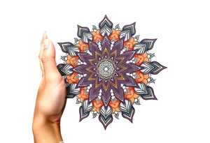 intricate mandala with sacred geometry and cosmic elements with honey combs filling in blank space tattoo idea