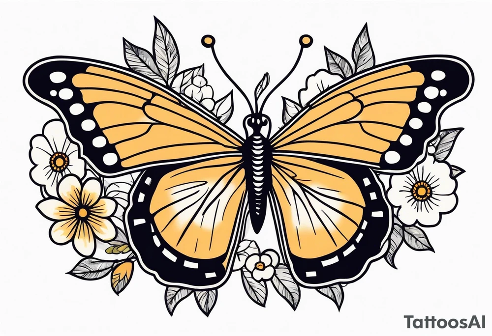 butterfly 
with flowers around it vintage old school traditional tattoo idea