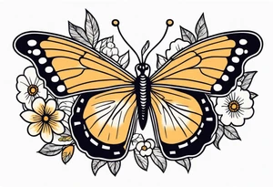 butterfly 
with flowers around it vintage old school traditional tattoo idea