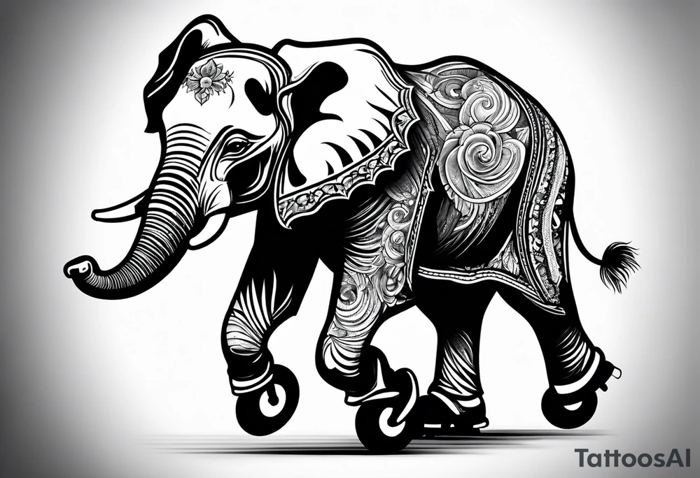 Baby elephant playing roller derby tattoo idea
