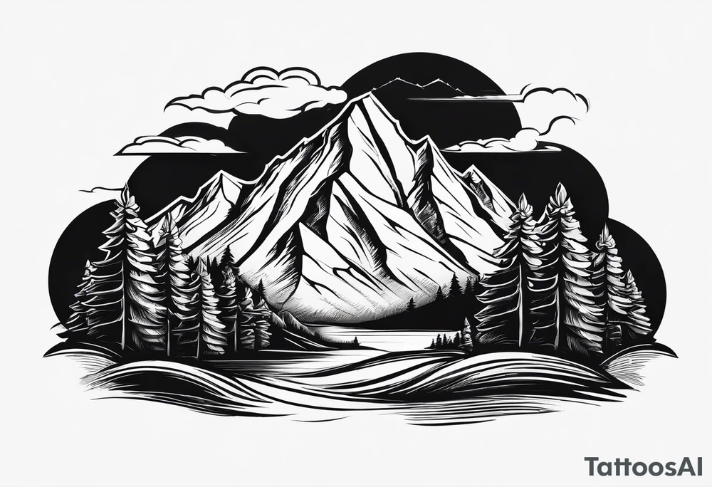 Mountain range on the blade of a chef knife. tattoo idea