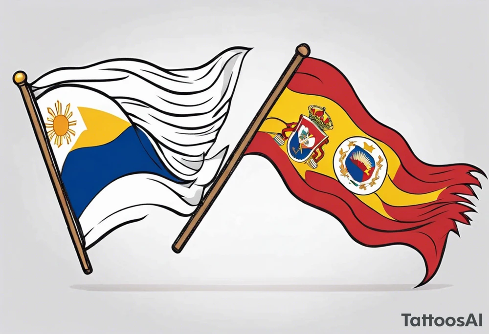 Waving flag that is the Philippine flag to the left and the Spanish flag to the right tattoo idea