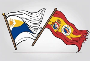 Waving flag that is the Philippine flag to the left and the Spanish flag to the right tattoo idea