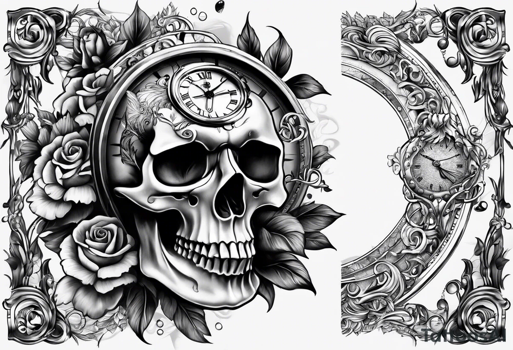 Tattooo that shows that nothing is forever with a skull and a watch tattoo idea