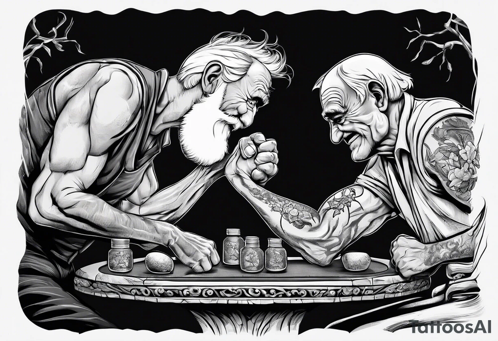 old man in cloake arm wrestling with a skeleton tattoo idea old man in cloake arm wrestling with a skeleton tattoo idea