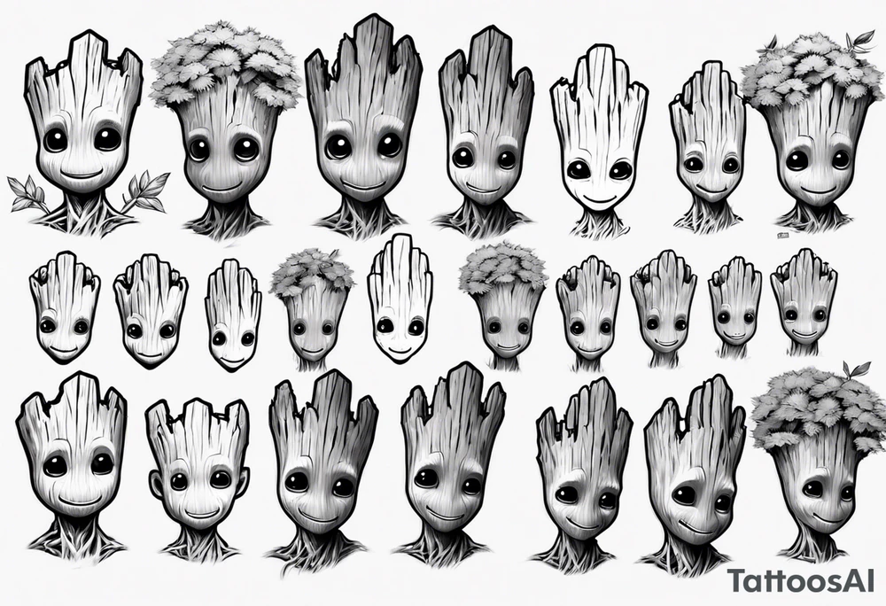 baby Groot half sleeve tattoo idea