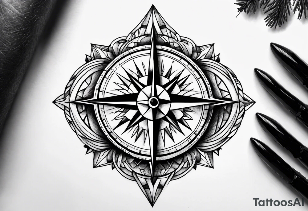 Campfire nature compass tattoo idea