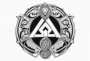 Valhalla sword shield lion 
 axe Valknut tattoo idea